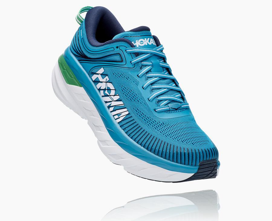 Hoka One One Koşu Ayakkabısı Erkek Mavi/Beyaz - Bondi 7 - RS1078493